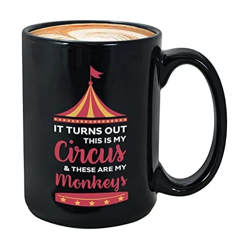Bubble Hugs Circus Coffee Mug 15 oz | Funny Sarcasm Mom Gift with Monkeys (120 chars) thumbnail 1
