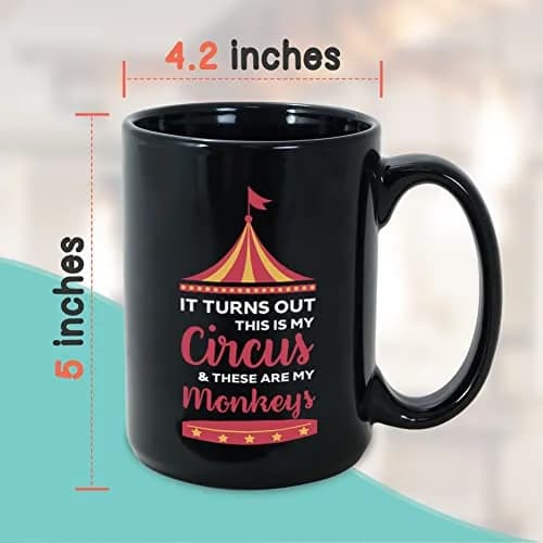 Bubble Hugs Circus Coffee Mug 15 oz | Funny Sarcasm Mom Gift with Monkeys (120 chars) thumbnail 4