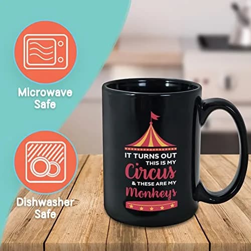 Bubble Hugs Circus Coffee Mug 15 oz | Funny Sarcasm Mom Gift with Monkeys (120 chars) thumbnail 2
