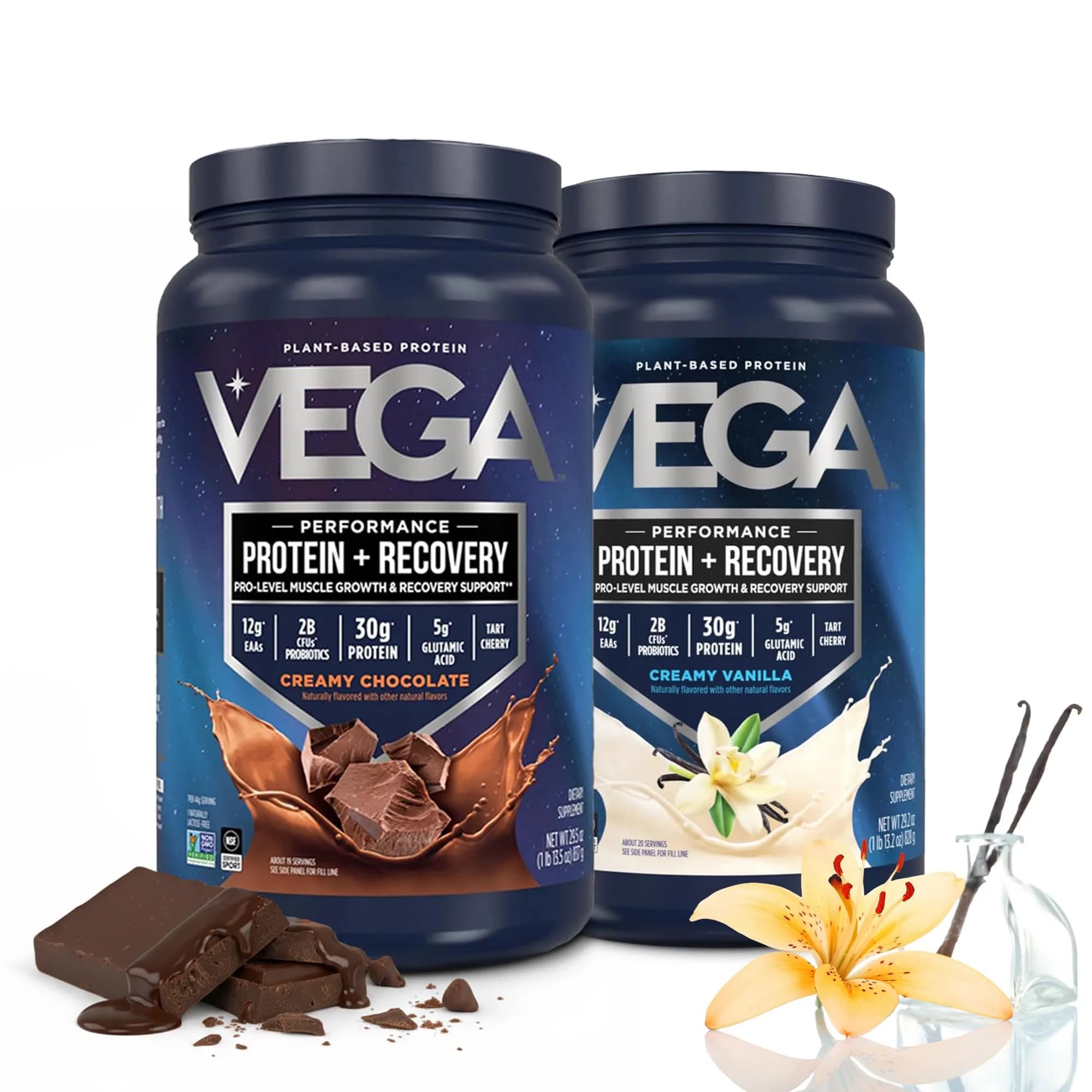 Vega Protein + Recovery Vanilla & Chocolate 3.6 lbs (39 Servings) | NSF Certified Plant-Based Protein - main product image