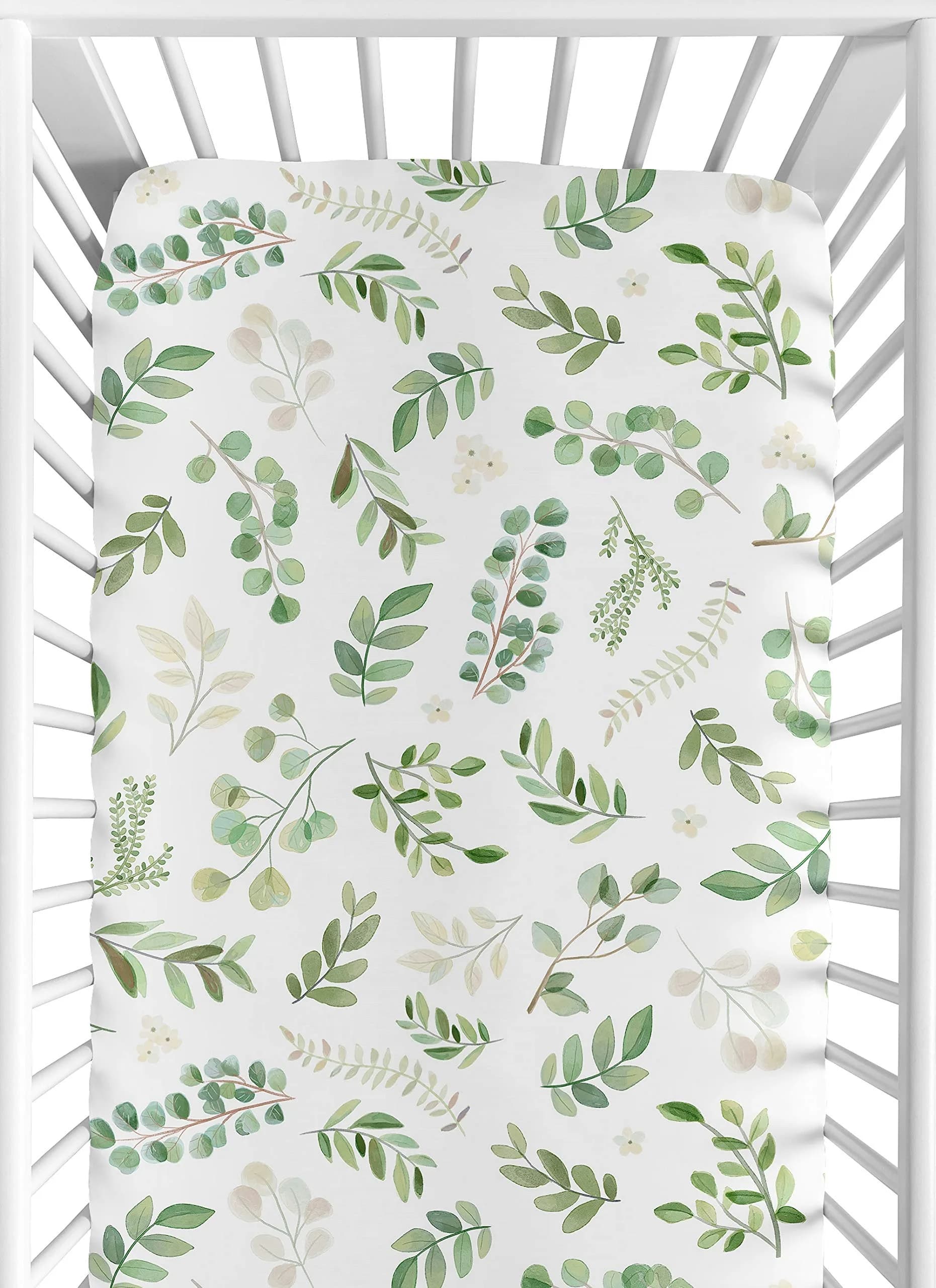 Sweet Jojo Designs Watercolor Botanical Crib Sheet 160cm x 120cm | Boho Floral Leaf Print for Girls & Boys — Green Botanical