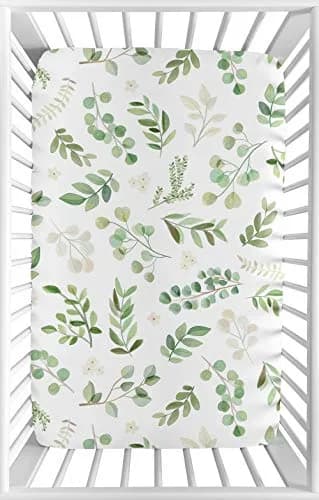 Sweet Jojo Designs Botanical Leaf Mini Crib Sheet 38 in. x 24 in. (96.5 cm x 61 cm) | Boho Watercolor Woodland Garden thumbnail 1
