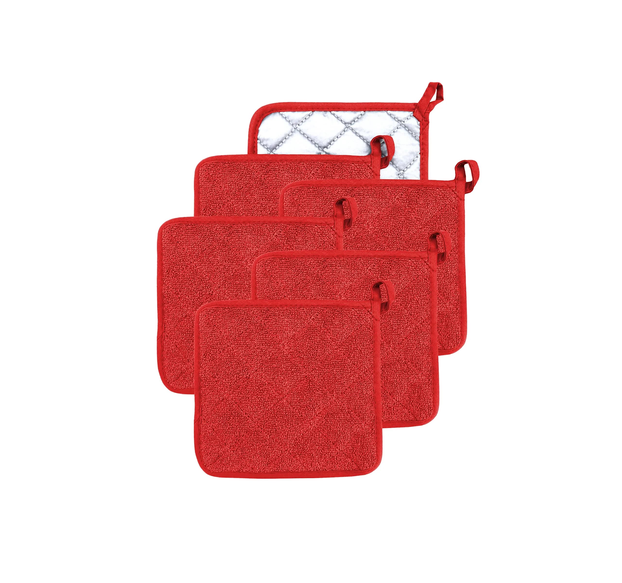 VEIKERY Oven Pot Holder Cotton Heat Resistant Terry Potholder Kitchen Hot Pad Oven Mitts for Cooking Square 7"x7"Set of 6 (Red)