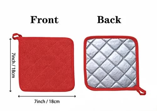 VEIKERY Oven Pot Holder Cotton Heat Resistant Terry Potholder Kitchen Hot Pad Oven Mitts for Cooking Square 7"x7"Set of 6 (Red) thumbnail 2