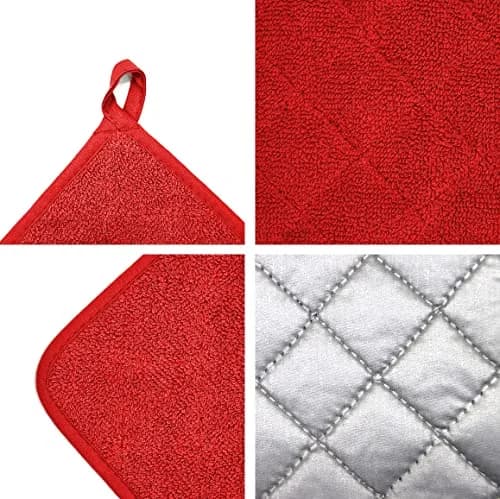 VEIKERY Oven Pot Holder Cotton Heat Resistant Terry Potholder Kitchen Hot Pad Oven Mitts for Cooking Square 7"x7"Set of 6 (Red) thumbnail 3