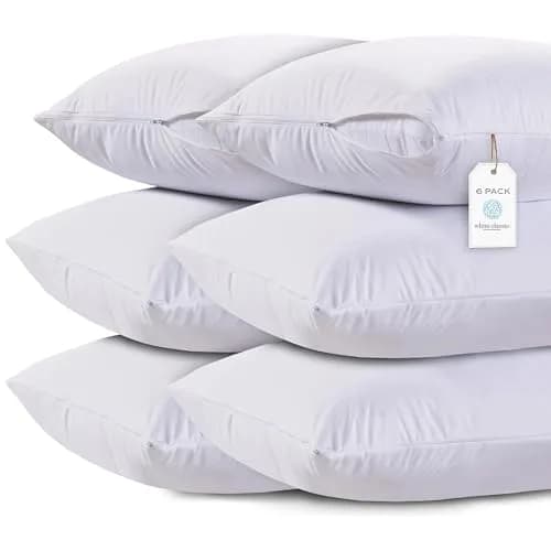 White Classic King Pillow Covers with Zipper 6 Pack - 20 x 36 Inch (51x91 cm) | 200 Thread Count Zippered Pillow Protector thumbnail 1