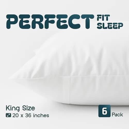 White Classic King Pillow Covers with Zipper 6 Pack - 20 x 36 Inch (51x91 cm) | 200 Thread Count Zippered Pillow Protector thumbnail 2