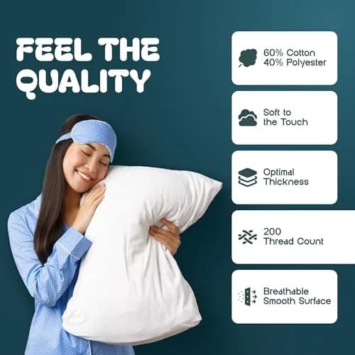 White Classic King Pillow Covers with Zipper 6 Pack - 20 x 36 Inch (51x91 cm) | 200 Thread Count Zippered Pillow Protector thumbnail 3