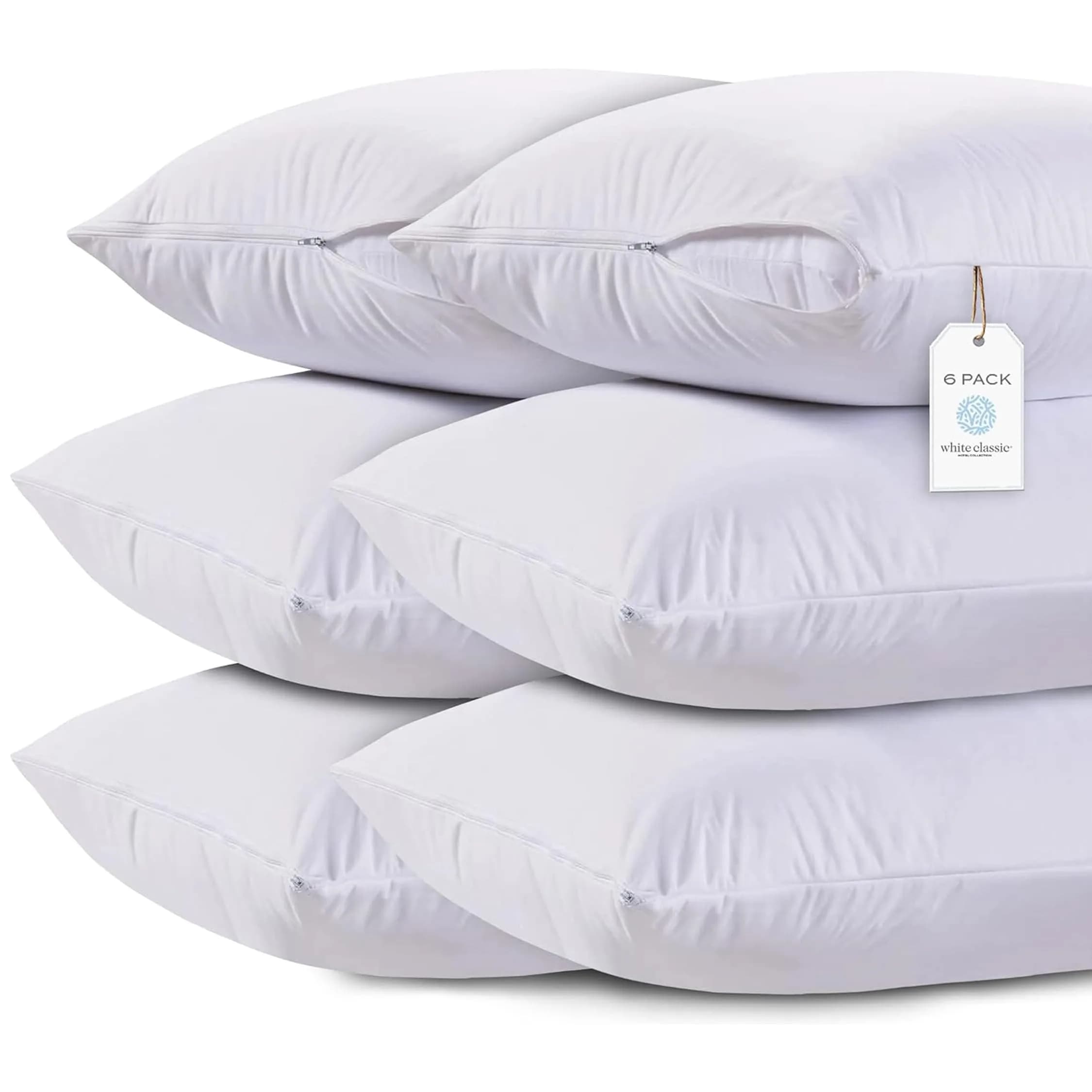 White Classic Zippered Pillow Protector Standard Size 51x66 cm (20x26 inches) | 6 Pack Soft Cotton Blend - main product image