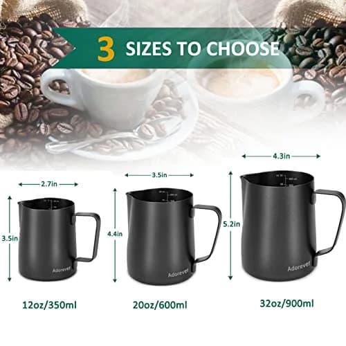 Adorever Matte Black 600ml (20oz) Milk Frothing Pitcher with Latte Art Pen | Perfect for Home Baristas thumbnail 4