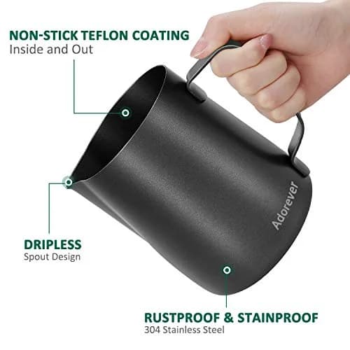 Adorever Matte Black 600ml (20oz) Milk Frothing Pitcher with Latte Art Pen | Perfect for Home Baristas thumbnail 2
