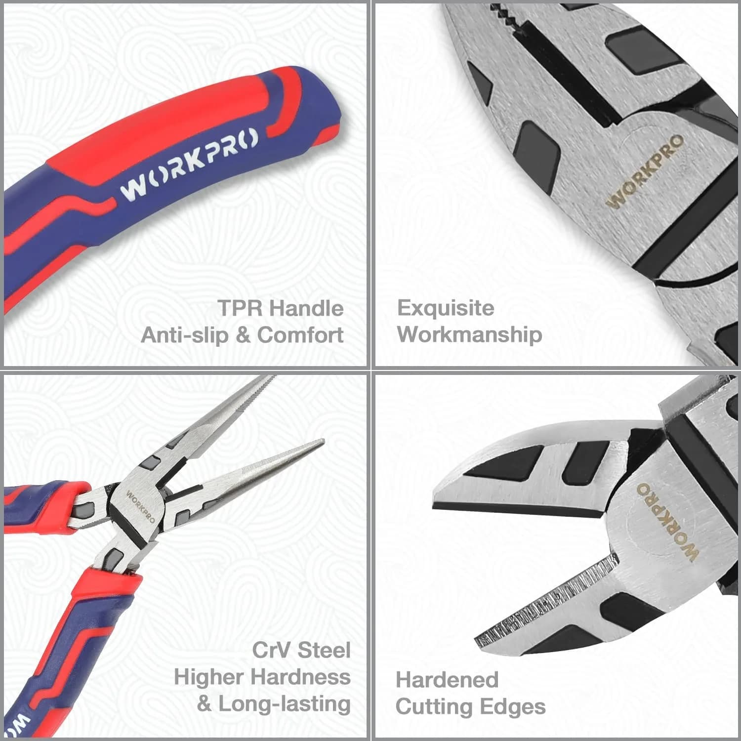 WORKPRO 5-Piece Premium Cr-V Pliers Set with Storage Pouch | Drop-Forged Steel for Durability - view 3