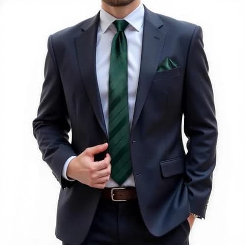 DiBanGu Forest Green Solid Silk Necktie Set with Pocket Square & Cufflinks | 59 inches x 3.15 inches thumbnail 2