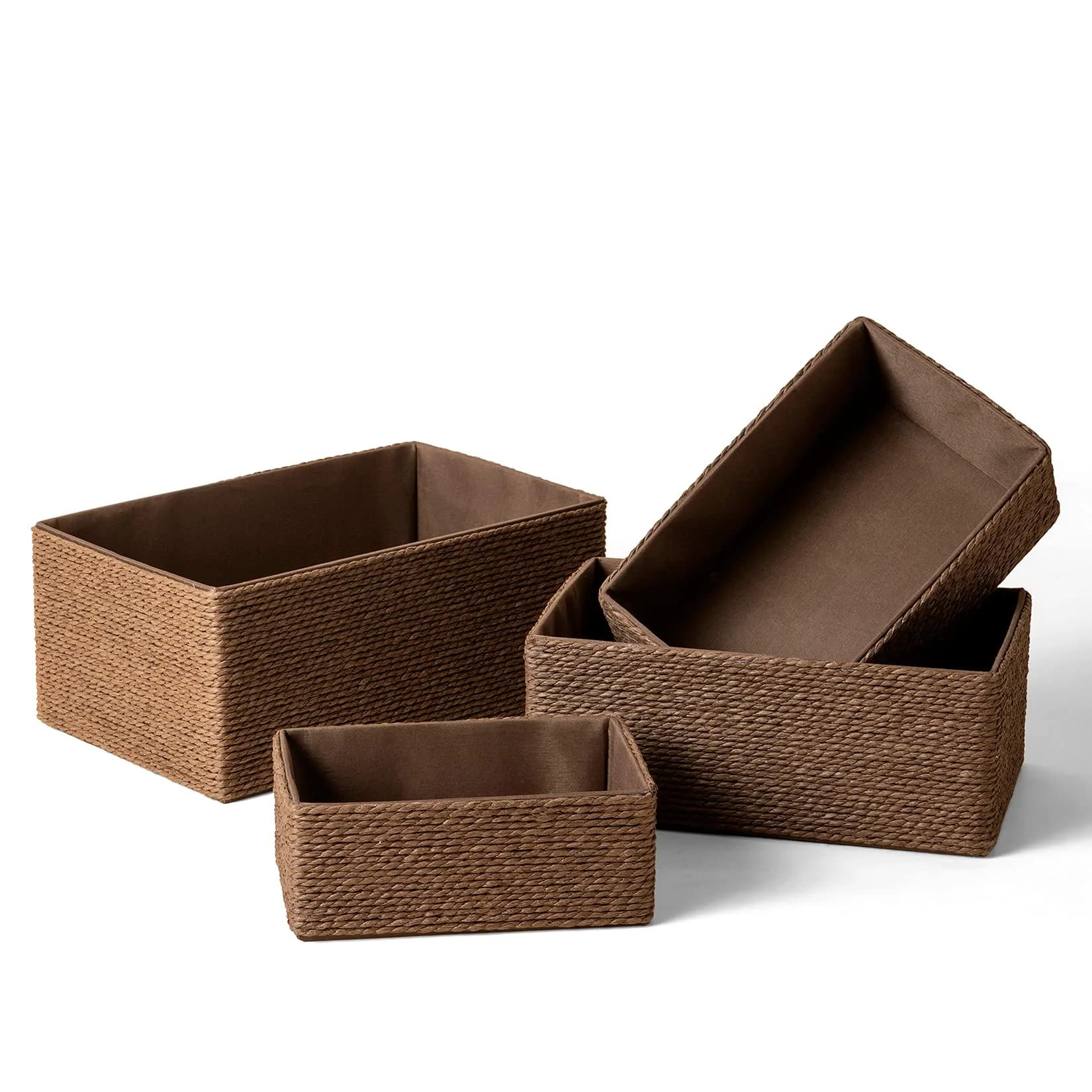 LA JOLIE MUSE Bathroom Basket Organizers, Paper Rope Storage, Brown 4 Pack | Eco-Friendly & Versatile