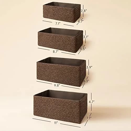 LA JOLIE MUSE Bathroom Basket Organizers, Paper Rope Storage, Brown 4 Pack | Eco-Friendly & Versatile thumbnail 4