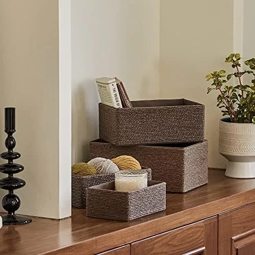 LA JOLIE MUSE Bathroom Basket Organizers, Paper Rope Storage, Brown 4 Pack | Eco-Friendly & Versatile thumbnail 2