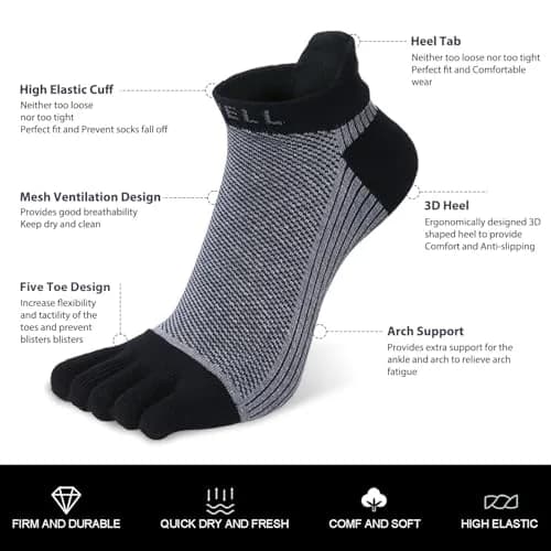 VWELL Men's Cotton Toe Socks No Show Five Finger Socks for Running, 4 Pairs | Breathable & Odor-Free thumbnail 4