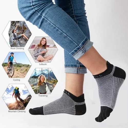 VWELL Men's Cotton Toe Socks No Show Five Finger Socks for Running, 4 Pairs | Breathable & Odor-Free thumbnail 5