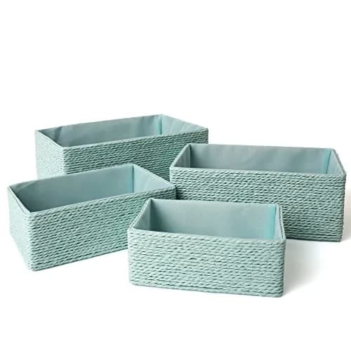 LA JOLIE MUSE Bathroom Basket Organizers, Paper Rope Storage, Green 4 Pack | Eco-Friendly & Versatile thumbnail 1