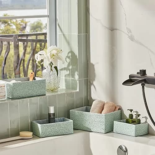LA JOLIE MUSE Bathroom Basket Organizers, Paper Rope Storage, Green 4 Pack | Eco-Friendly & Versatile thumbnail 2