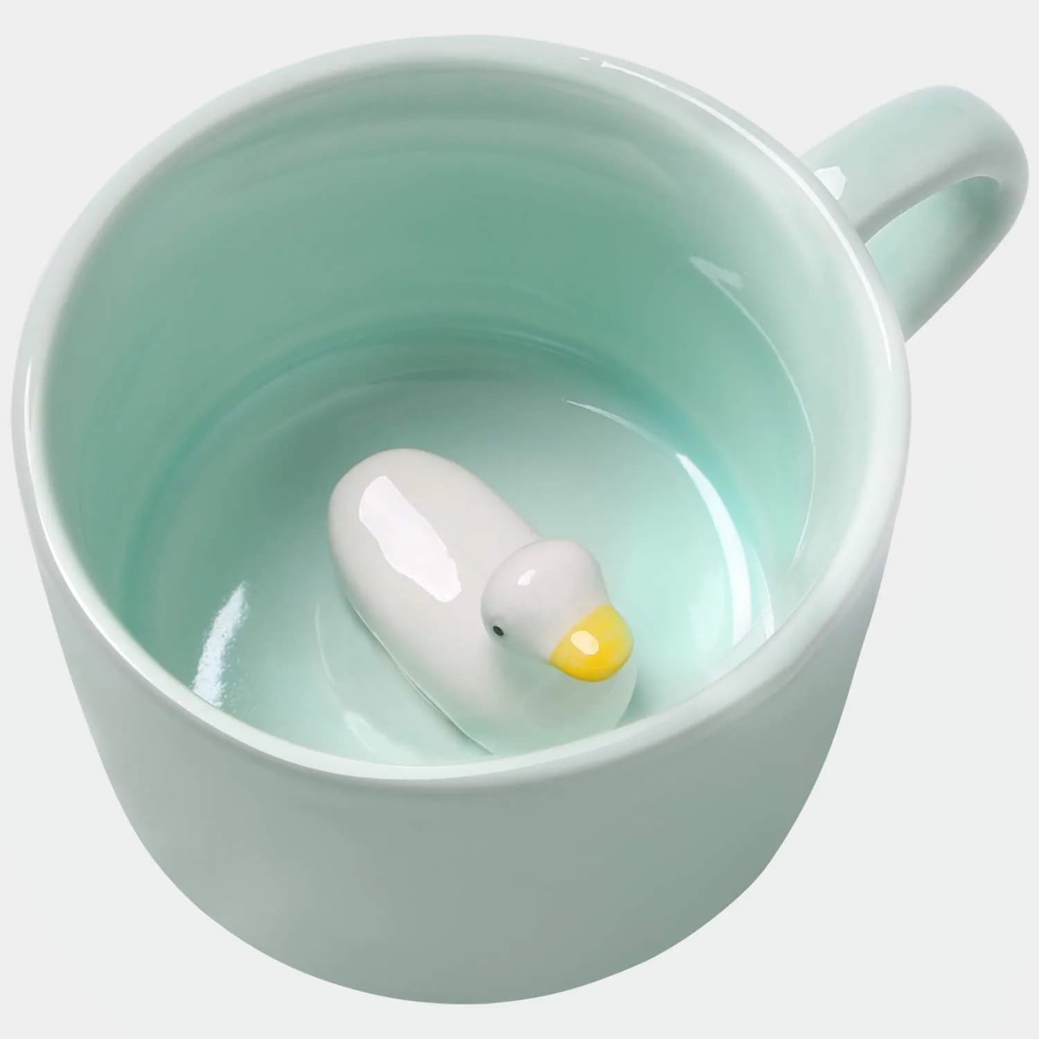 Lemon Park Duck Ceramic Cup Hidden 3D Animal Inside Mug 230ml (8 oz) | Hand-Painted Surprise — Celadon Duck