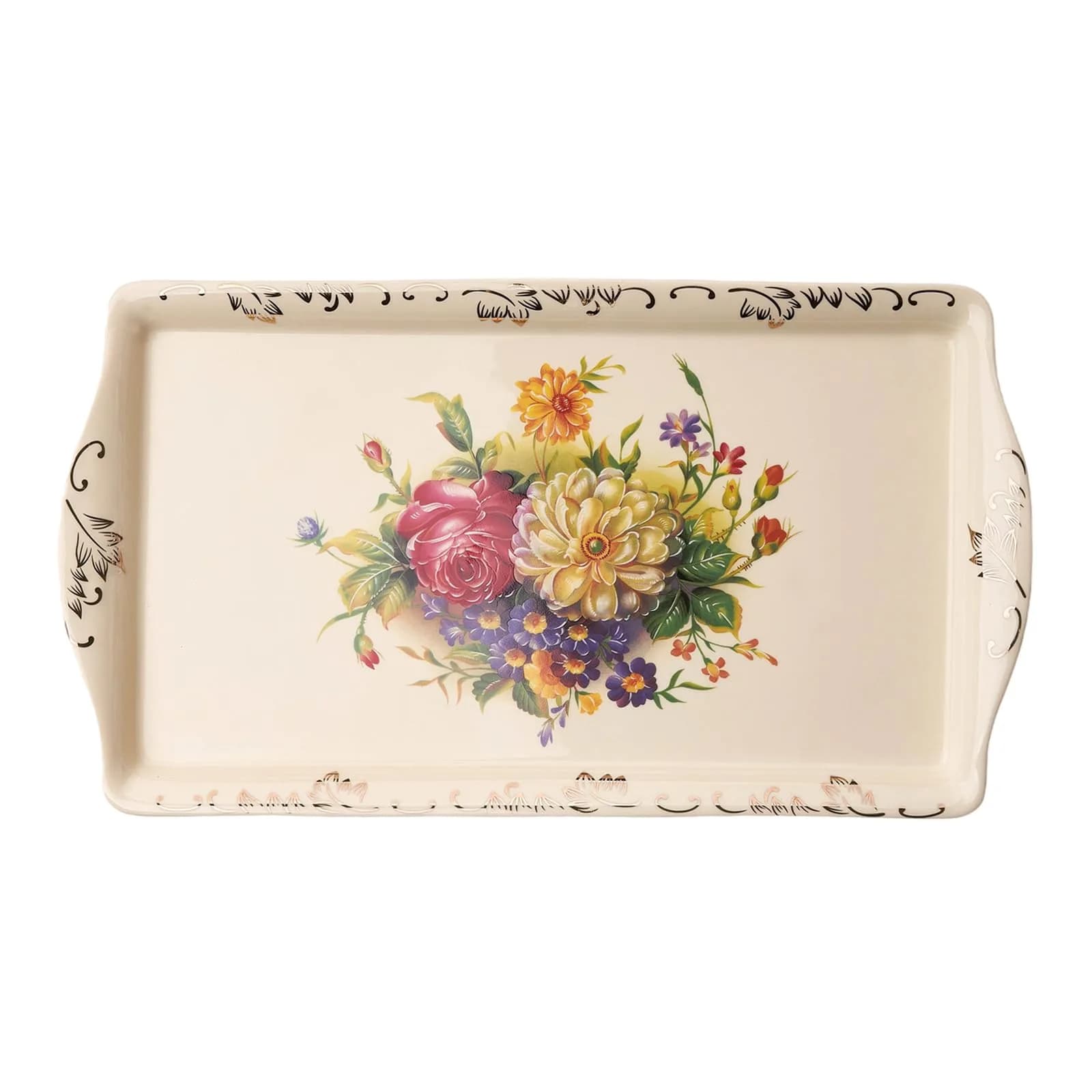 YOLIFE Ceramic Serving Tray Flowering Shrubs 34cm (13.5 inch) x 19cm (7.5 inch) | Elegant Porcelain Platter for Indian Homes