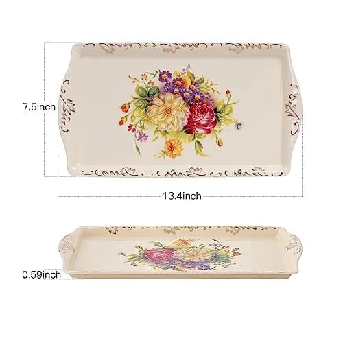 YOLIFE Ceramic Serving Tray Flowering Shrubs 34cm (13.5 inch) x 19cm (7.5 inch) | Elegant Porcelain Platter for Indian Homes thumbnail 4
