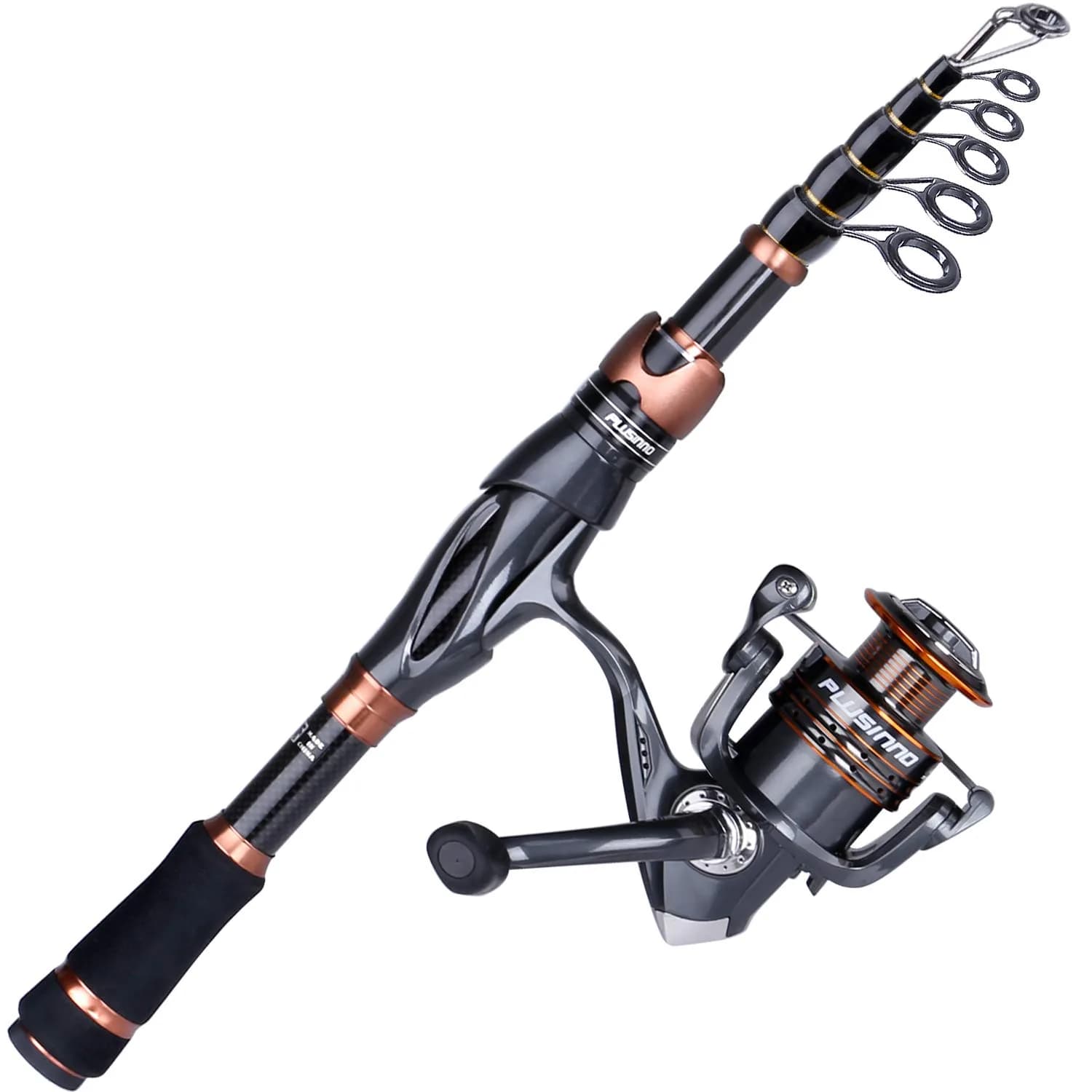 PLUSINNO Fishing Rod and Reel Combos, Bronze Warrior, 5.91FT Telescopic Carbon Pole, 12+1 Bearings, Freshwater Travel Gear — Fishing rod+reel(No Lures&Line)