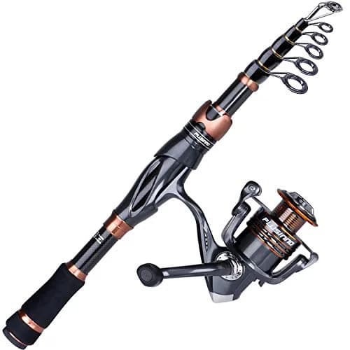PLUSINNO Fishing Rod and Reel Combos, Bronze Warrior, 5.91FT Telescopic Carbon Pole, 12+1 Bearings, Freshwater Travel Gear thumbnail 1