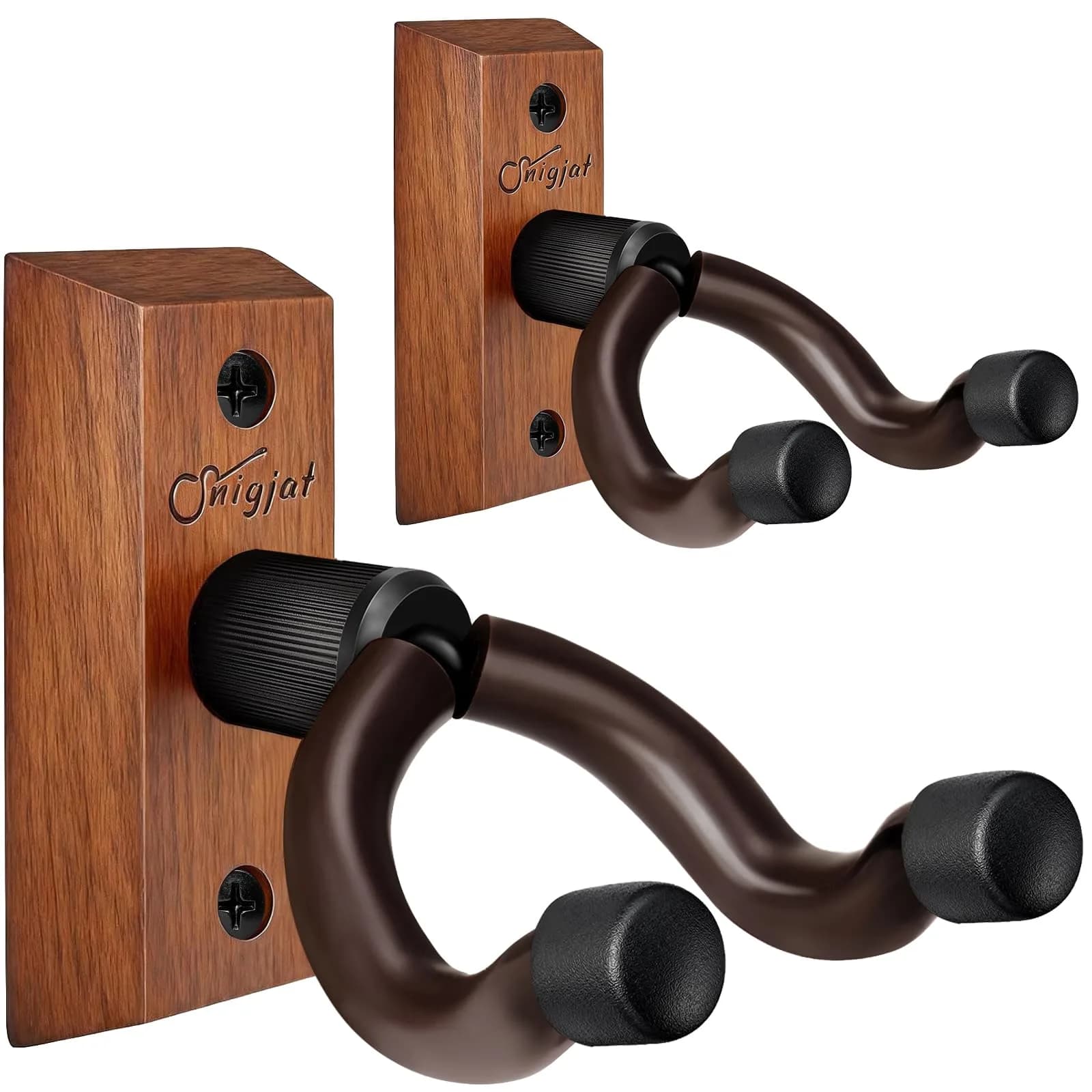 SNIGJAT Guitar Wall Mount 2 Pack, U-Shaped Wood Guitar Hanger with Rotating Yoke | Securely Displays Acoustic, Electric, Bass Guitars