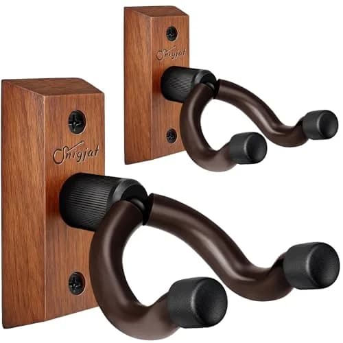 SNIGJAT Guitar Wall Mount 2 Pack, U-Shaped Wood Guitar Hanger with Rotating Yoke | Securely Displays Acoustic, Electric, Bass Guitars thumbnail 1