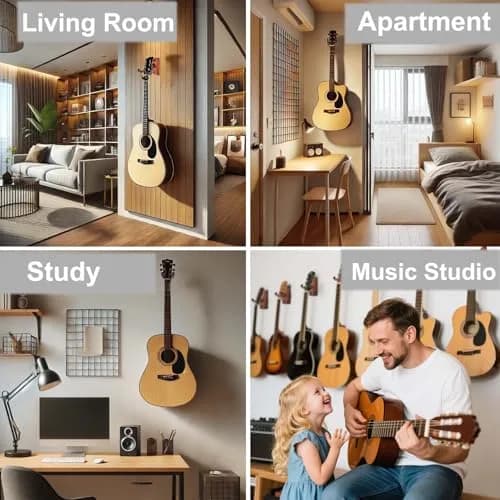 SNIGJAT Guitar Wall Mount 2 Pack, U-Shaped Wood Guitar Hanger with Rotating Yoke | Securely Displays Acoustic, Electric, Bass Guitars thumbnail 6