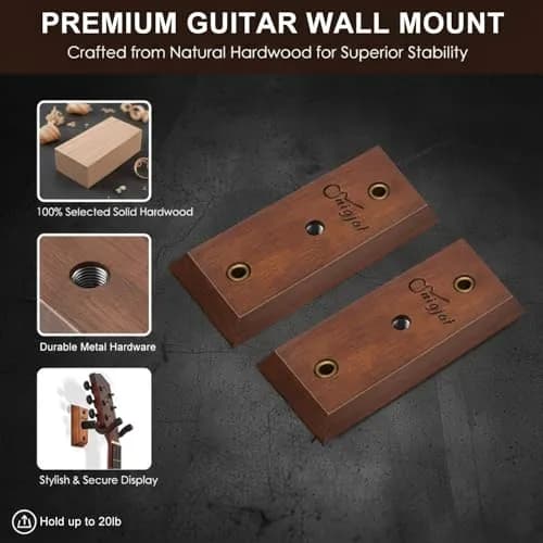 SNIGJAT Guitar Wall Mount 2 Pack, U-Shaped Wood Guitar Hanger with Rotating Yoke | Securely Displays Acoustic, Electric, Bass Guitars thumbnail 2