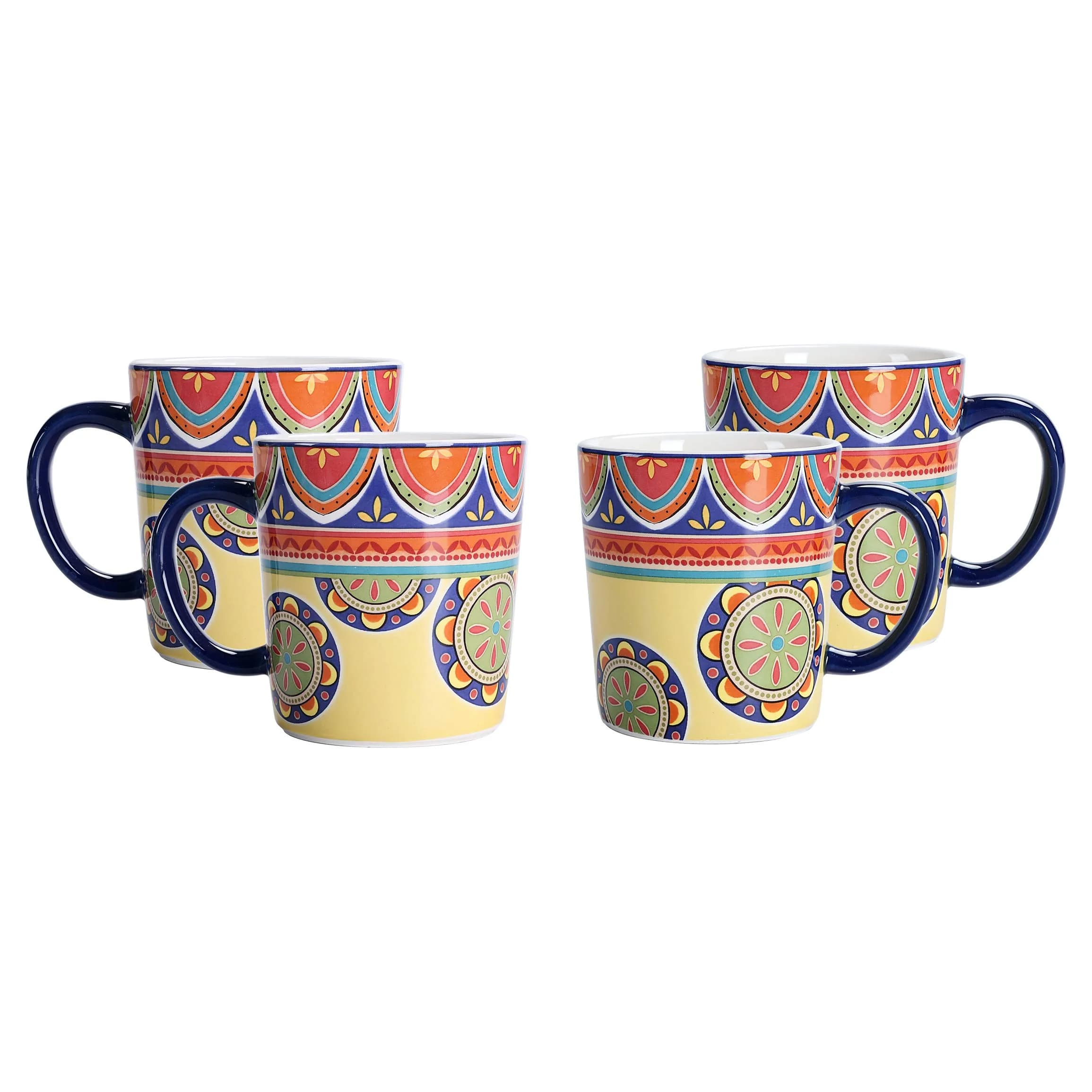 Bico Tunisian Ceramic Coffee Mugs Set of 4, 18 oz Aesthetic Mugs | Vibrant Pattern, Dishwasher Safe — Tunisian