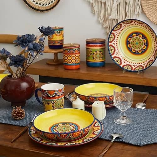 Bico Tunisian Ceramic Coffee Mugs Set of 4, 18 oz Aesthetic Mugs | Vibrant Pattern, Dishwasher Safe thumbnail 8