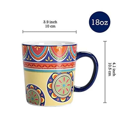 Bico Tunisian Ceramic Coffee Mugs Set of 4, 18 oz Aesthetic Mugs | Vibrant Pattern, Dishwasher Safe thumbnail 2