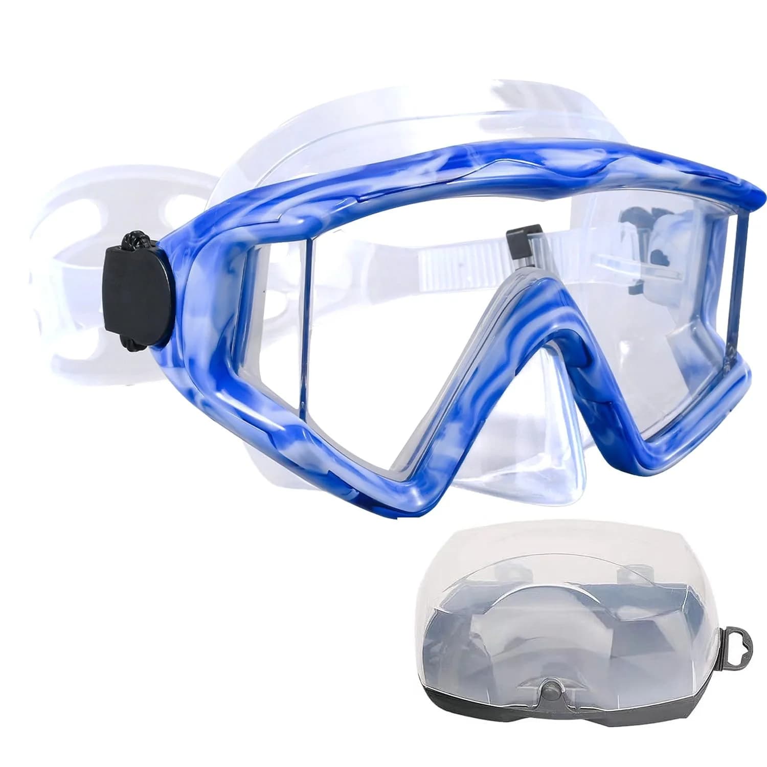 AQUA A DIVE SPORTS Blue/White Adult Single Lens Diving Mask with 180° Wide View Anti-Fog - main product image