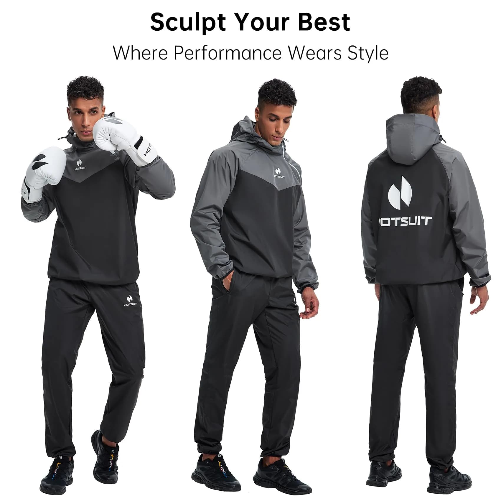 HOTSUIT Men's Gray Sauna Suit for Weight Loss - Small | Sweat 5x More Jacket & Pants - view 2