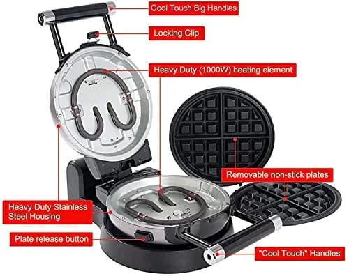 Health and Home 3-in-1 Waffle, Omelet, Egg Waffle Maker | 360° Rotating Belgian Nonstick Plates thumbnail 7
