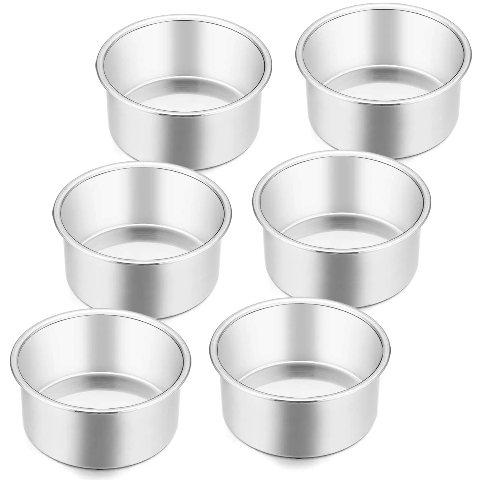E-far 4 Inch Stainless Steel Mini Round Cake Pans Set of 6 | Healthy Baking for Smash Cakes & Desserts