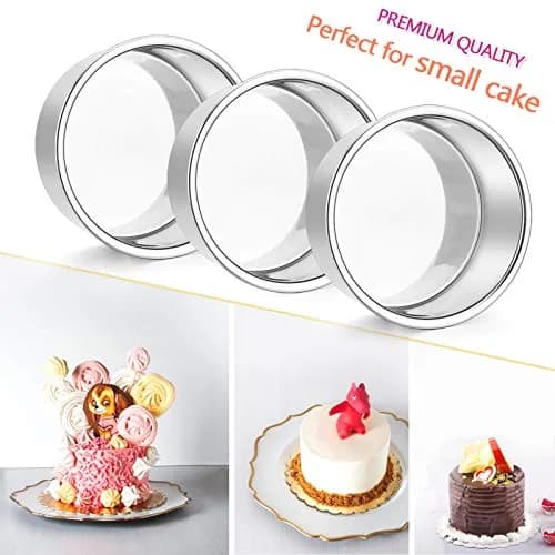 E-far 4 Inch Stainless Steel Mini Round Cake Pans Set of 6 | Healthy Baking for Smash Cakes & Desserts thumbnail 4