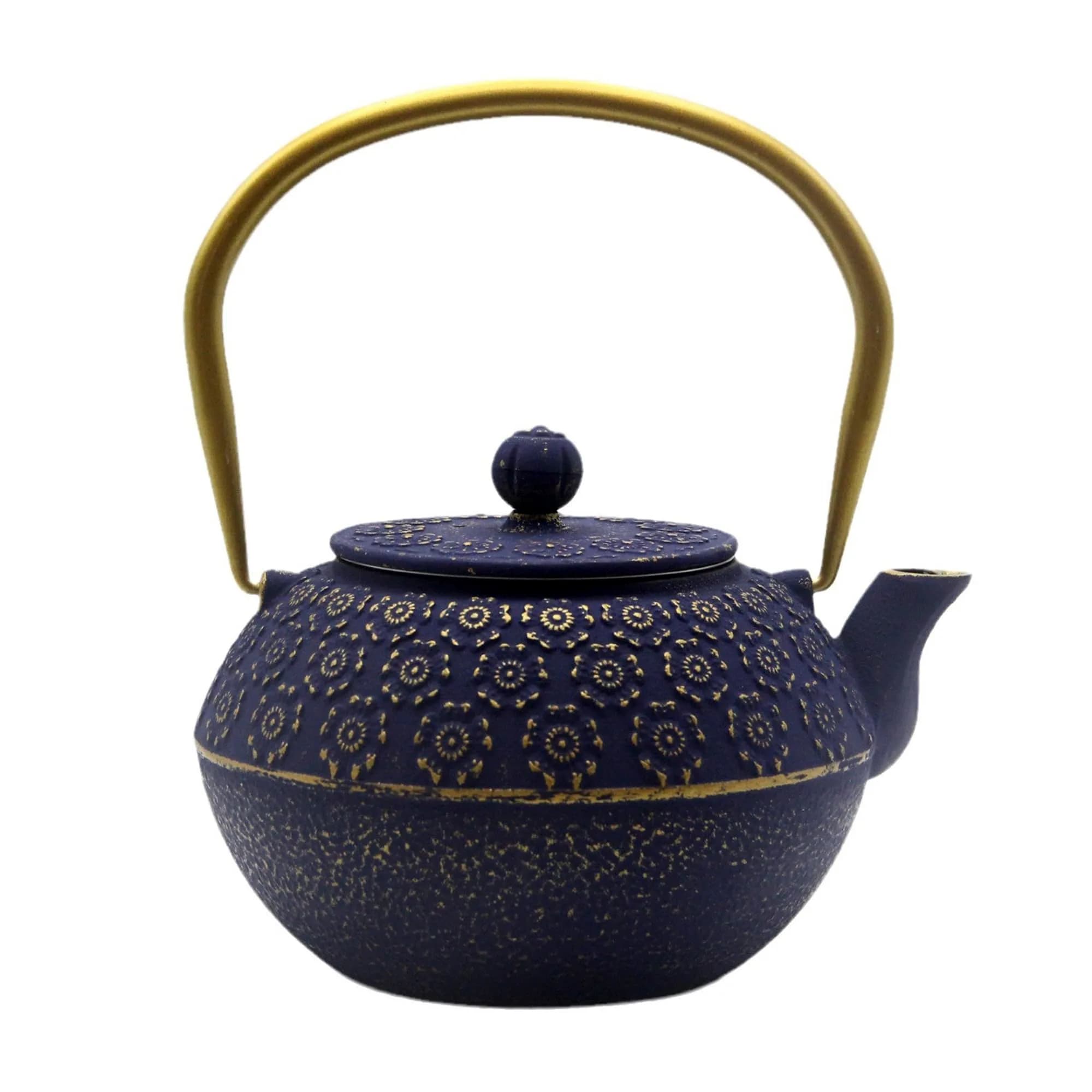 YJX Cast Iron Tea Kettle with Stainless Steel Infuser, 1000ml (33.8oz) | Japanese Tetsubin Design — Blue Cherry Blossom Pattern, 1000ml/34oz