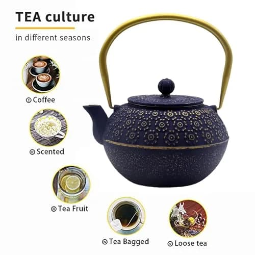 YJX Cast Iron Tea Kettle with Stainless Steel Infuser, 1000ml (33.8oz) | Japanese Tetsubin Design thumbnail 4