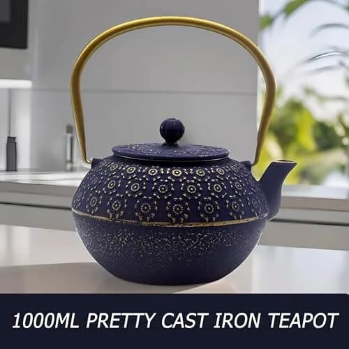 YJX Cast Iron Tea Kettle with Stainless Steel Infuser, 1000ml (33.8oz) | Japanese Tetsubin Design thumbnail 5