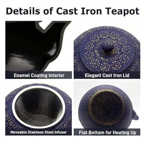 YJX Cast Iron Tea Kettle with Stainless Steel Infuser, 1000ml (33.8oz) | Japanese Tetsubin Design thumbnail 7
