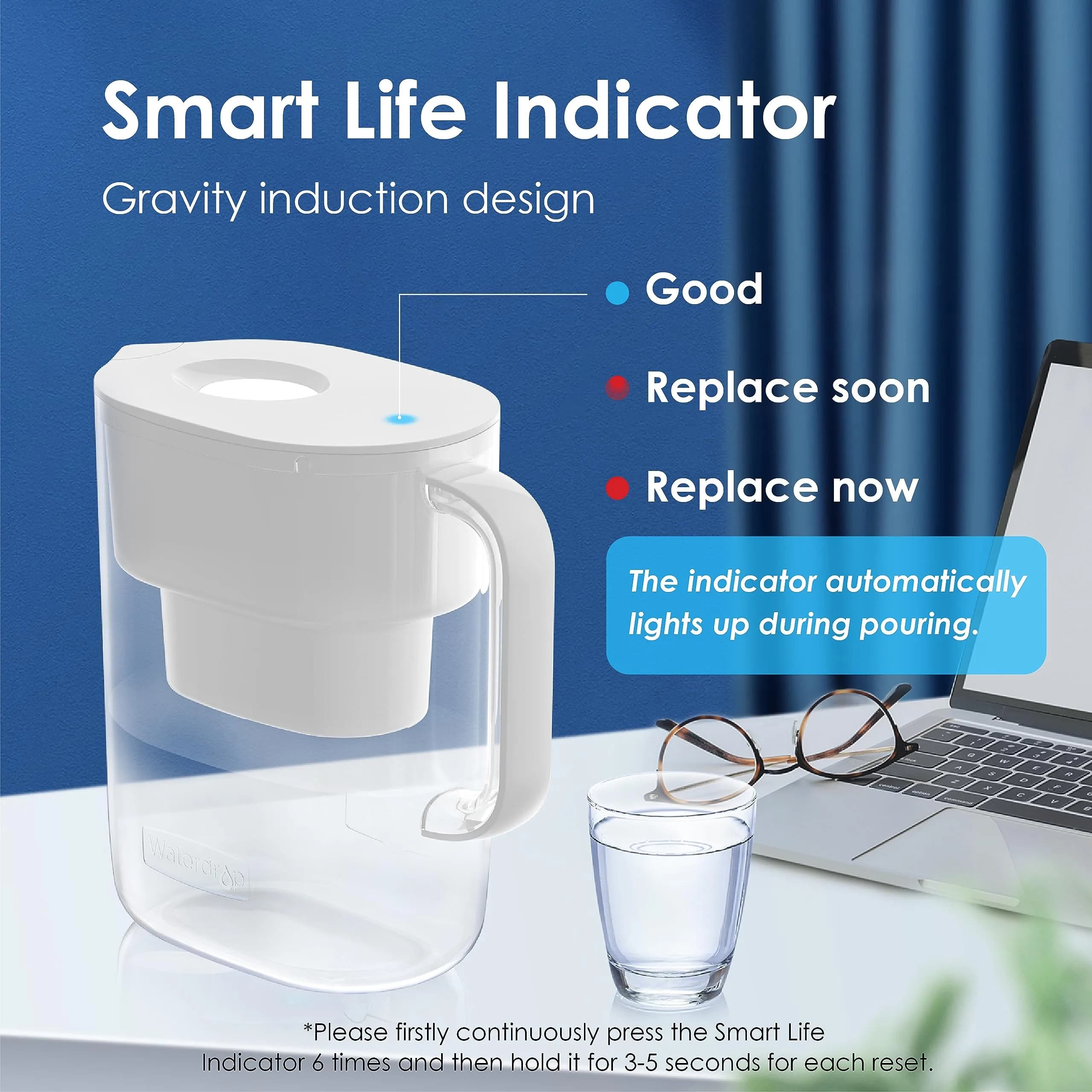 Waterdrop PT-07W Water Filter Pitcher 3.5L (10-Cup) | NSF Certified, 200-Gallon Filter, Reduces Chlorine & PFOA/PFOS - view 7