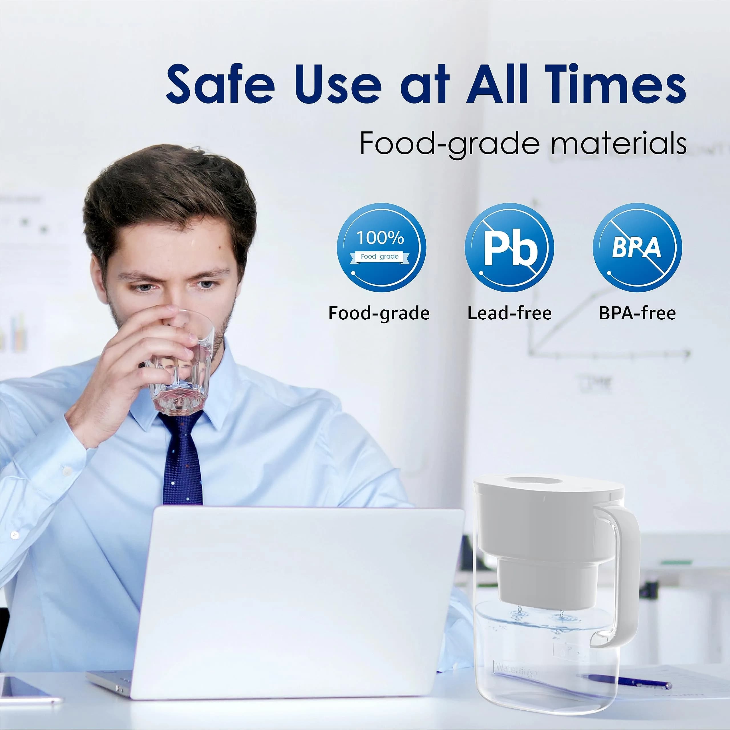 Waterdrop PT-07W Water Filter Pitcher 3.5L (10-Cup) | NSF Certified, 200-Gallon Filter, Reduces Chlorine & PFOA/PFOS - view 8