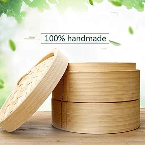 Sorfity Handmade Bamboo Steam Basket 10 Inch | 2-Tier Chinese Food Steamer for Dumplings Vegetables & Rice thumbnail 4