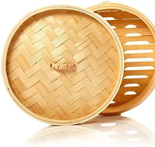 Sorfity Handmade Bamboo Steam Basket 10 Inch | 2-Tier Chinese Food Steamer for Dumplings Vegetables & Rice thumbnail 5
