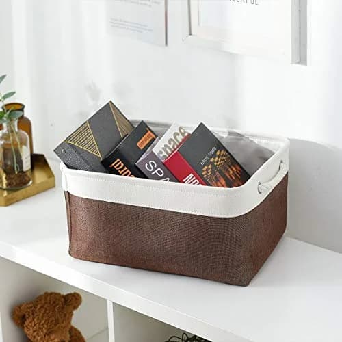 Sacyic Large Storage Baskets for Shelves, Fabric Baskets for Organizing, Collapsible Storage Bins for Closet, Nursery, Clothes, Home & Office (3-Pack, White&Brown) | Stylish & Sturdy thumbnail 8